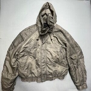 VTG Club Trans‎ Atlantique Mens Hooded Bomber Jacket Beige Nylon Polyester Blend
